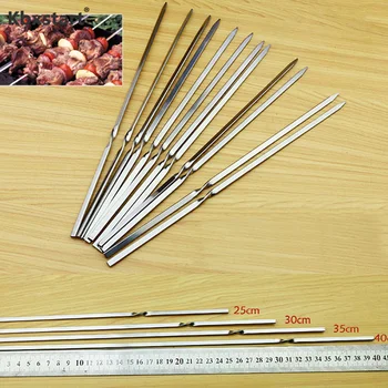 

30cm Length Stainless Steel Barbecue Pin Flat Handle Needles Outdoor Barbecue Baking Tool BBQ Fork Grill Accessories 20 pieces