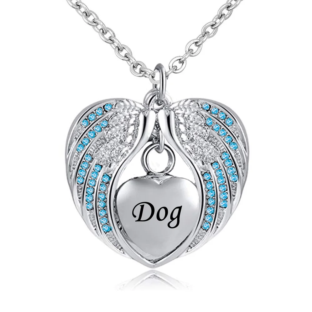 Кремационные украшения с крыльями ангела урна ожерелье для праха кулон с камнем рождения держатель сердце памятный сувенир-собака