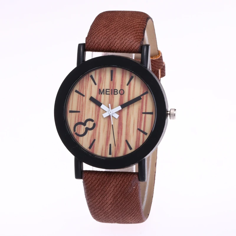 

Creative Design Number 8 Dial Watch Ladies Fashion Wood Grain Leather Strap Watch Men Women Casual Quartz Watch Couple Watch Hot