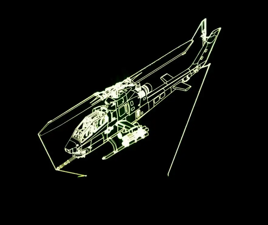 Реактивный самолет военный самолет Летающий на землю самолет вертолет 3D светодиодный светильник 7 цветов Изменение детской спальни настольная лампа лучший подарок для дома - Испускаемый цвет: Helicopter Lamp