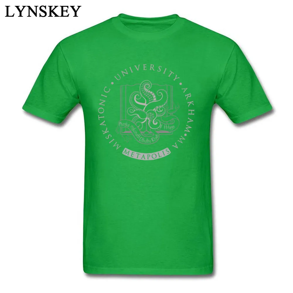 Funny Boy T Shirts Crewneck Summer Short Sleeve Cotton Tops T Shirt Design Crazy Tee Shirts Light Cthulhu in Miskatonic University at Metapolis green