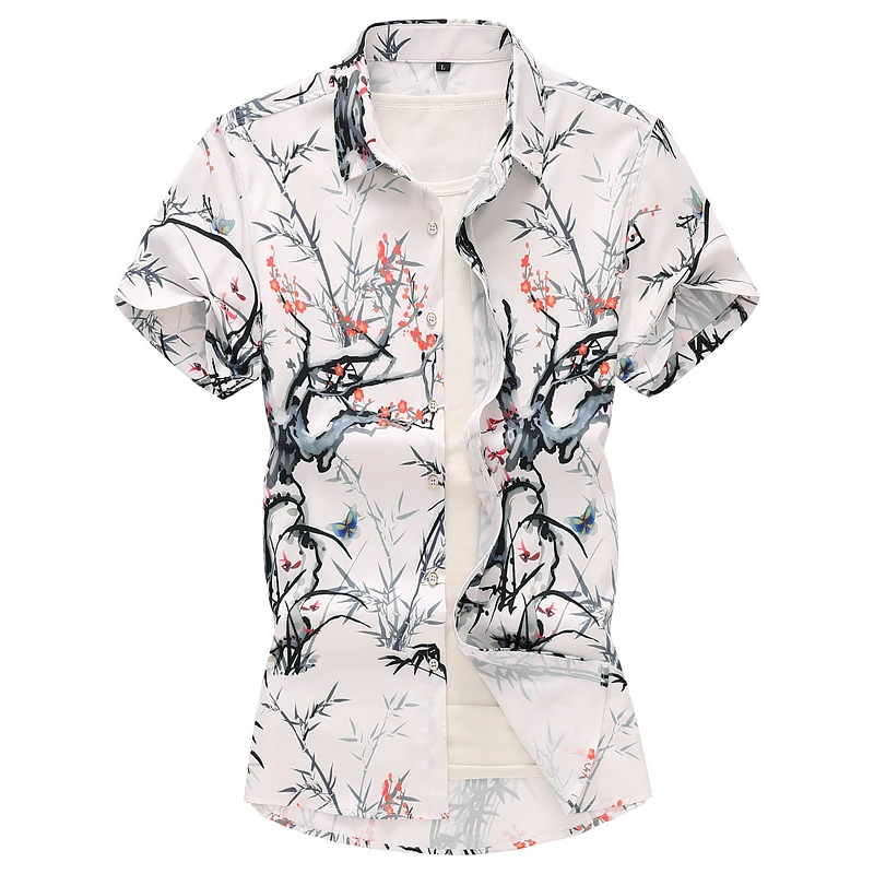 

Plant Flowers Hawaiian Shirt Bamboo Mens dress Shirts Plus size Blouse Men Short sleeve Blouse Men Summer New Plus size 6XL 7XL