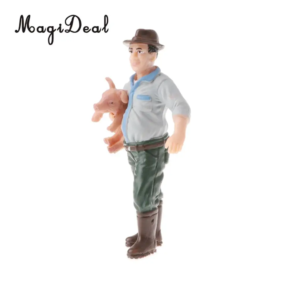 One Piece PVC People Model Action Figures Kids Toddlers Children Educational Toy Gift Home Decor Ornament- Farmer Holding Pig