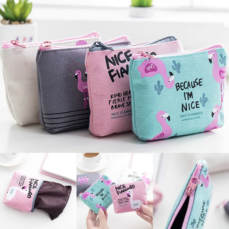 

Flamingo Storage Bag For Card Keys Coins Party Decor Kid Birthday Gift Cartoon Animal Storage Bag Simple Canvas Fabric Drop Ship