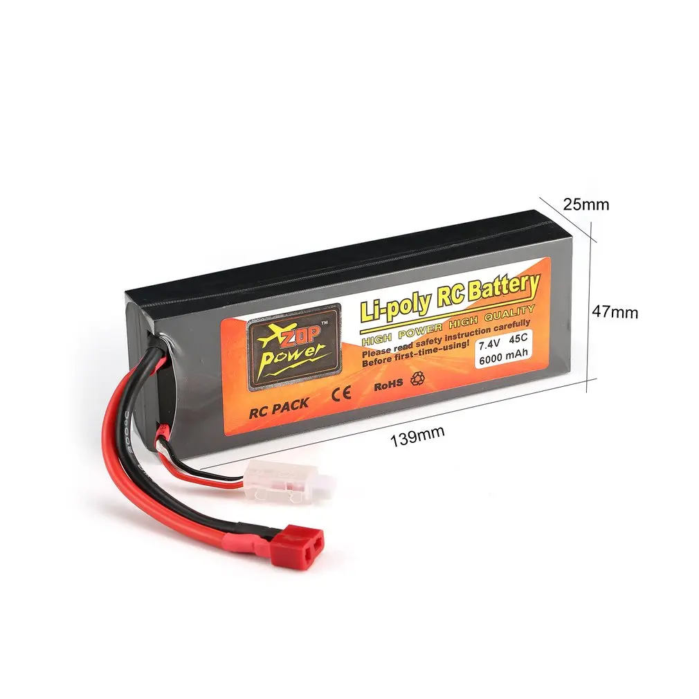 ZOP power 7,4 V 6000 mAh 45C 2 S 1 P Lipo батарея T Plug перезаряжаемая для RC гоночный Дрон Квадрокоптер вертолет модель автомобиля лодки