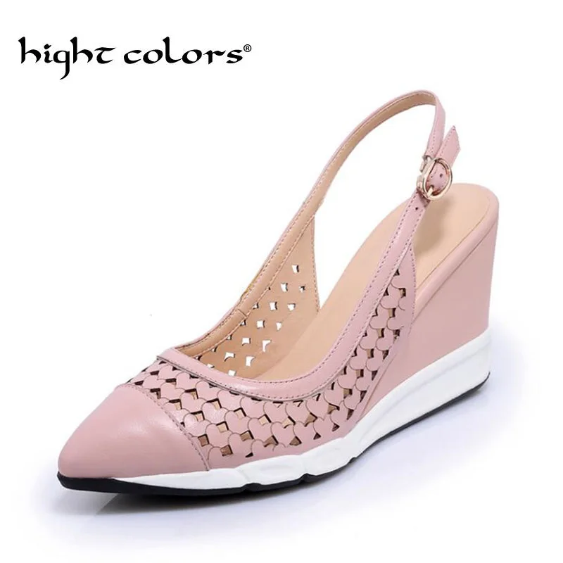

Summer genuine leather slingbacks women pumps sandals female love hollow breathable high-heeled pointed empty leisure shoes