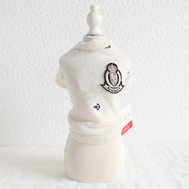 

Spring and Summer Pet Clothes Badge Anchor Embroidery Knit Shirt Dog Clothing White Color Xs-xl Sizes Pet Vests