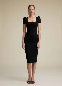 

High Quality Sexy Women Black Backless Rayon Bandage Simple Elegant Homecoming Evening Party Dress