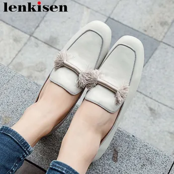 

2019 Spring Autumn brand slip on tassel art design young lady full grain leather low heels square toe vocation driving pumps L49