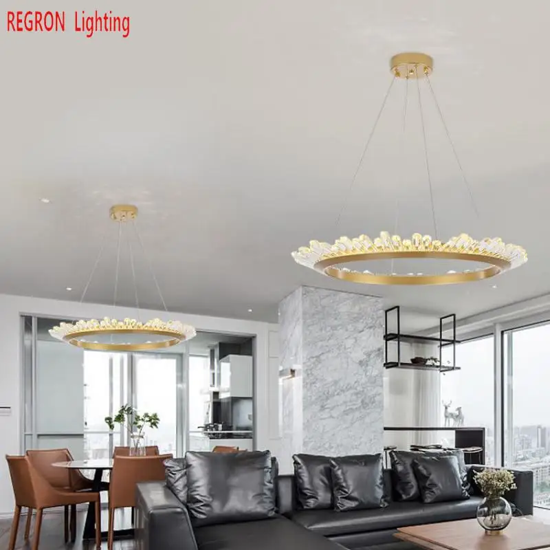 Regron пост современная люстра круглый большой кристалл Led Lamparas для церкви гостиной