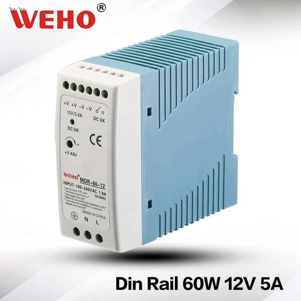 

(MDR-60-12)60w 12v din rail switch power supply input ac 85~264v dc 12v 5a din rail switch power supply