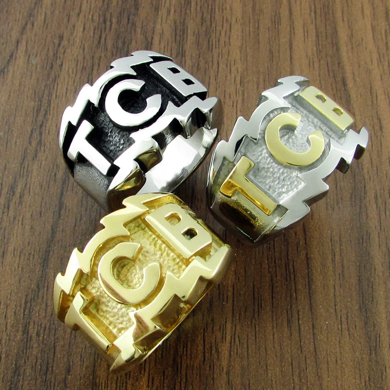 

Punk 316L Stainless Steel TCB Elvis Presley Biker Ring ,Silver Gold Carved Letters Motor Biker Men Ring For US Size 7-16#