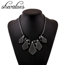 Shevalues Women s Exaggerated Grid Pendant Mesh Chain Bib Statement Choker Necklace Collar Necklace Maxi Necklace