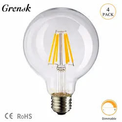 Grensk G80 Глобус светодиодный светильник 4 W 6 W Edison светодиодный свет лампы накаливания теплый белый 2700 K E27 светодиодный 220 V затемнения лампы