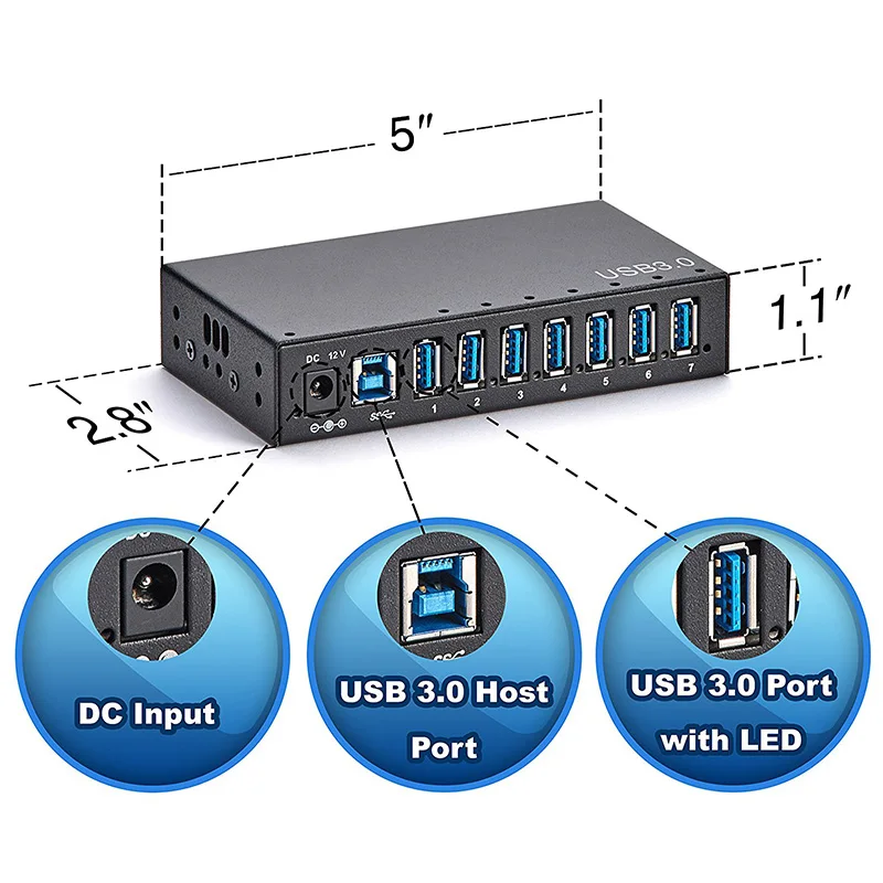 Sipolar 7 портов usb 3,0 металлическое зарядное устройство хаб крепление уши кронштейн светодиодный индикатор и 12V3A 36 Вт адаптер питания