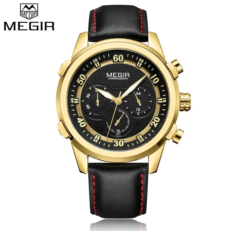 

MEGIR Luxury Brand Gold Men's Military Quartz Wristwatch Fashion Casual Dress Business Sport Watch Men Clock Relogio Masculino