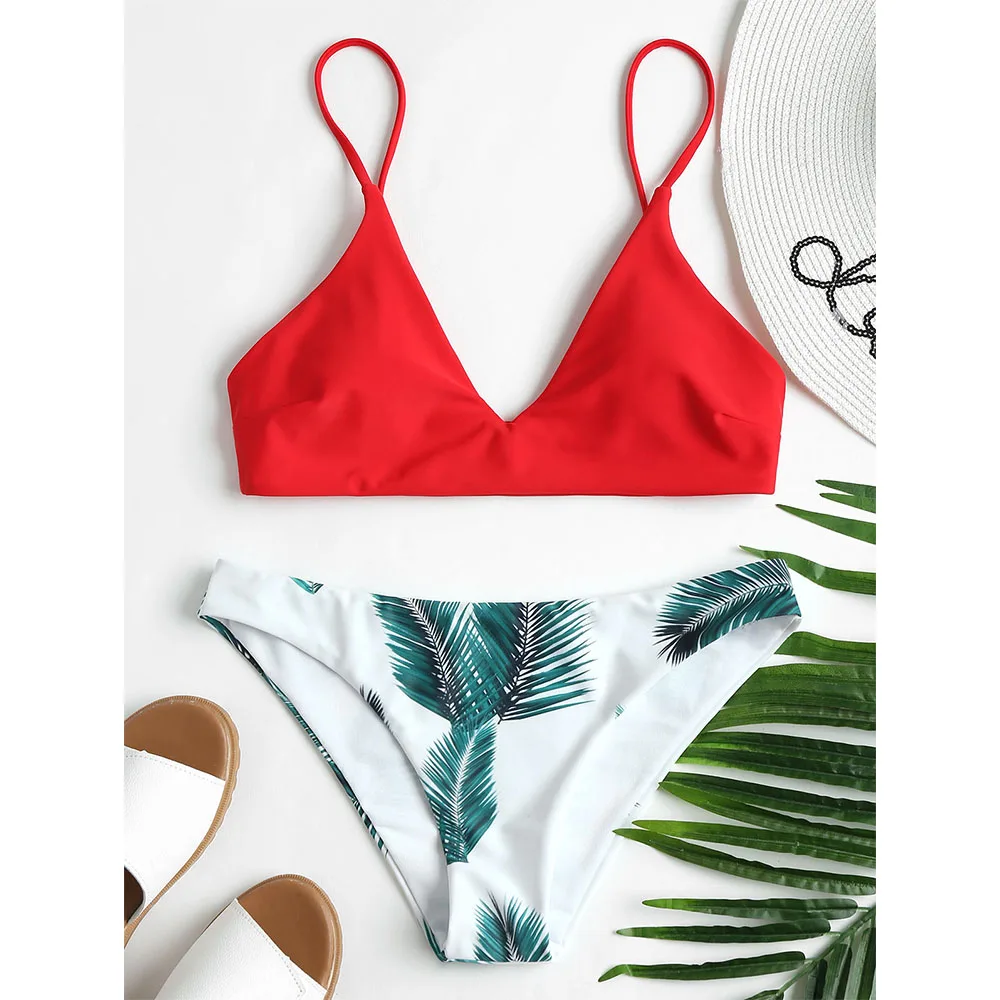 Tropical Bikini 2018 Padded Bra And Leaf Print Bottoms