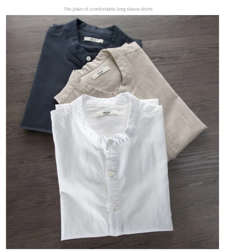 Хлопковая Льняная мужская рубашка с длинным рукавом, одноцветные рубашки для мужчин, льняная Тонкая Повседневная китайская рубашка с воротником, Мужская брендовая одежда, рубашки для мужчин, camisa