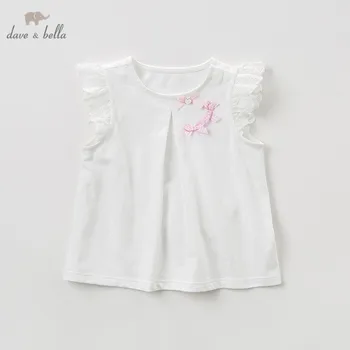 

DBQ10128 dave bella summer baby girls T-shirt children cute bow solid cotton tops girls high quality pullover kids lolita tees