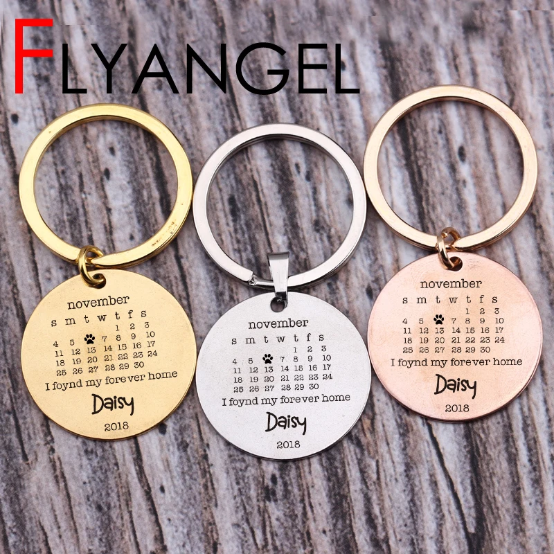 

Creative Name And Date Customized Calendar Key Chains Dog Birthday Calendar Keyring Gifts Dog Adoption Day Souvenir Keys Holder