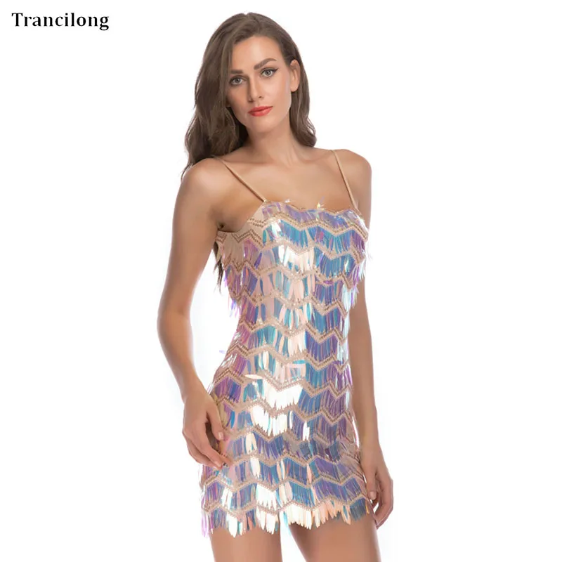 

Trancilong Rainbow Shine Flowing Sequins Off Shoulder Party Party Sequins Open Back Tube Top Sequins Bodysuits Birthday Costumes