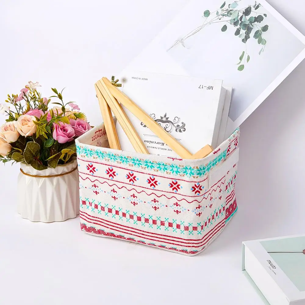 4pcs/set Home Organizer Sundries Storage Basket Holder Jewelry Cosmetic Foldable Canvas Printed Baskets Desk Debris | Дом и сад