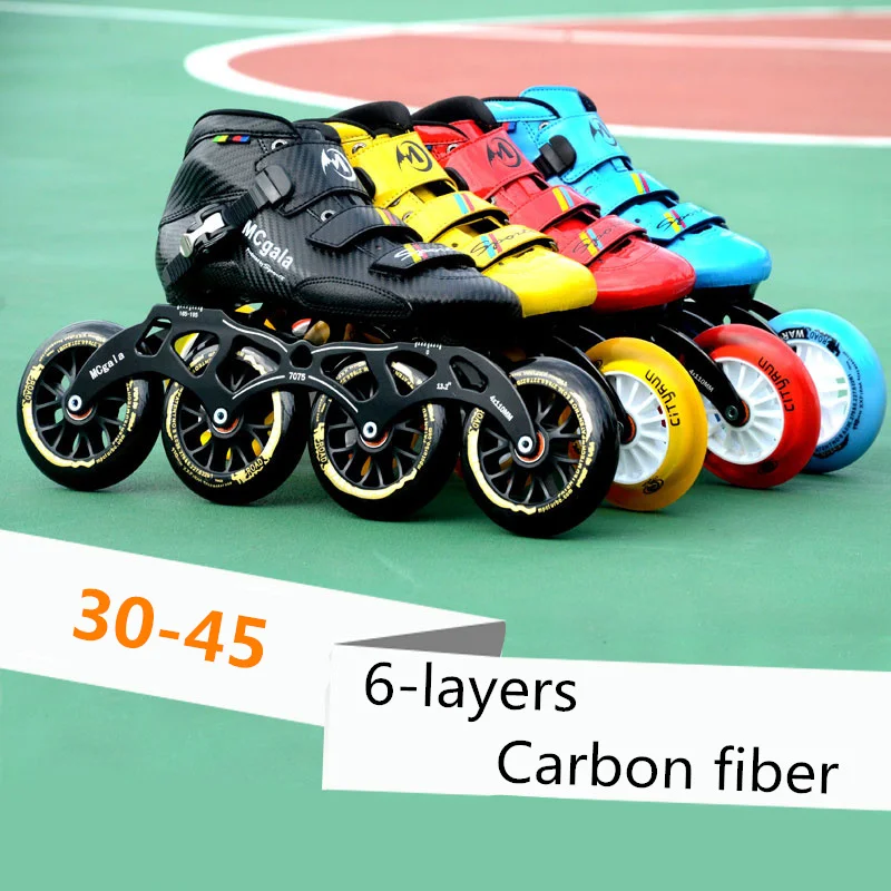 

6-layers Carbon Fiber Professional Inline Speed Skates Shoes for Indoor Track Street Racing Super Light 30-45 Adults Kids Roller