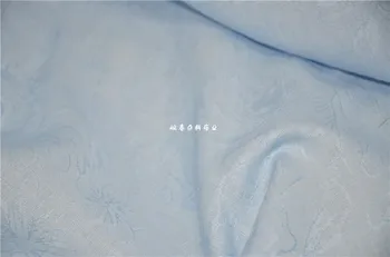 

Free ship fabric cotton linen sky blue with floral embroidery thin fabric price for 1 meter 59"