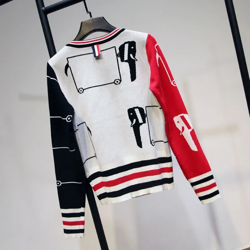 2018 Autumn and Winter Runway Suits Women Printing Knitted 2 Pieces Sets Long Sleeve Sweatshirt Top and Knitted Pants Suits Women's Sets