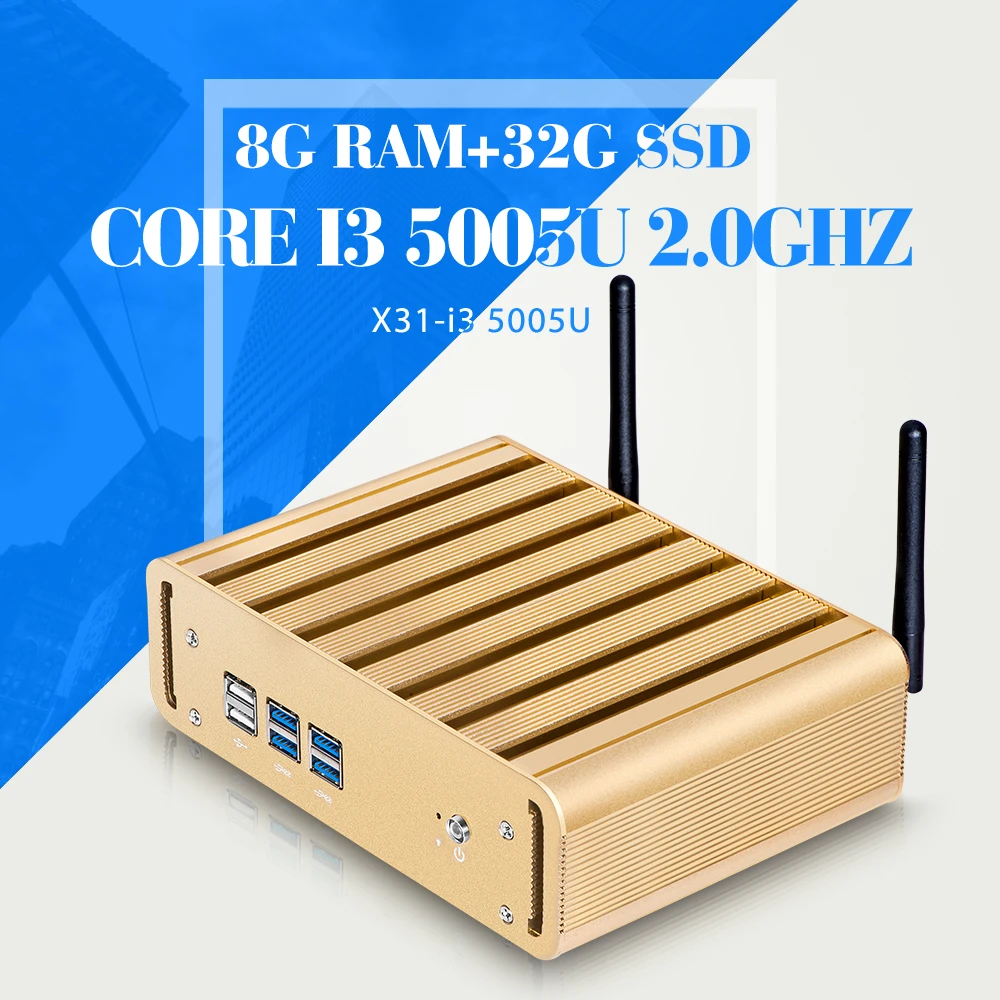 CPU Mini PC Windows 10/7/8 Core i3 5005U Fanless PC Win 7/8/10 Max 2GHz Speed with HDMI Gigabit Lan 8G RAM 32G SSD+WIFI