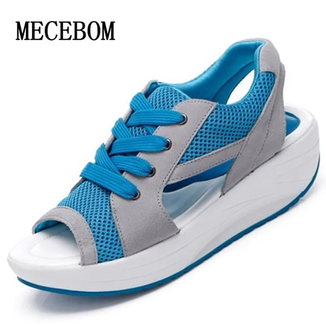 2018 Fashion Summer Women's Sandals Casual Mesh Breathable Shoes Women Ladies Wedges Sandals Lace Platform Sandalias 2717W