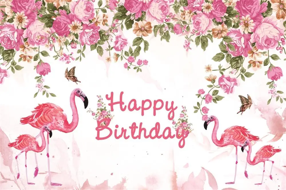 Laeacco Rose Flamant Rose Floraison Fleur Joyeux Anniversaire Bebe Portrait Photographie Toile De Fond Arriere Plan Photographique Pour Studio De Photo Aliexpress