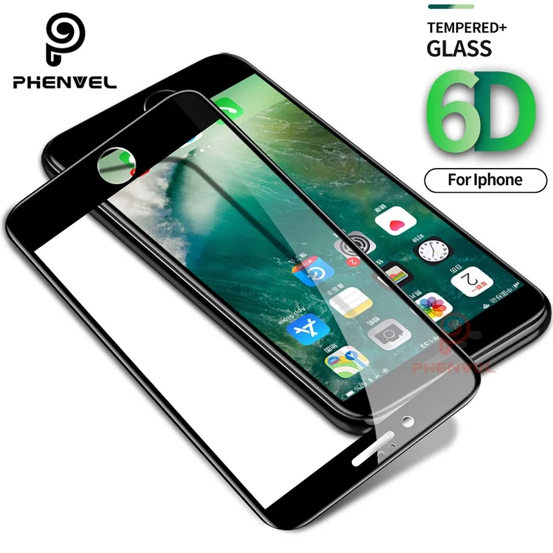 Beste Phenvel 6D gehard Glas voor iphone 7 9 H hoge kwaliteit screen protector voor iphone Xs x 6 s 8 7 plus beschermende glas