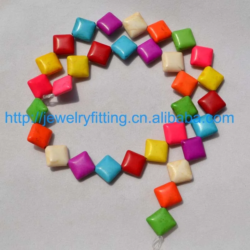 

32pcs DIY Fashion Jewelry Accessory 10MM Square Shape Beads Artificial Turquiose Mix Color Ethnic Necklace Handcraft Department