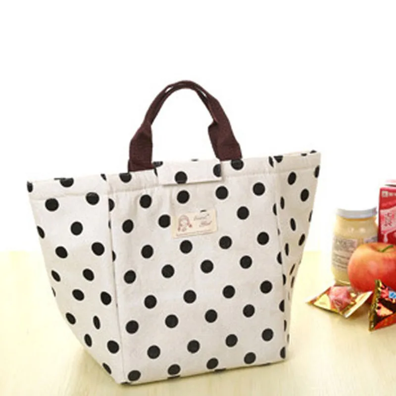 

Cotton Linen Lunch Bags Women Portable Functional Canvas Stripe Insulated Thermal Food Picnic Kids Cooler Lunch Box Bag Tot
