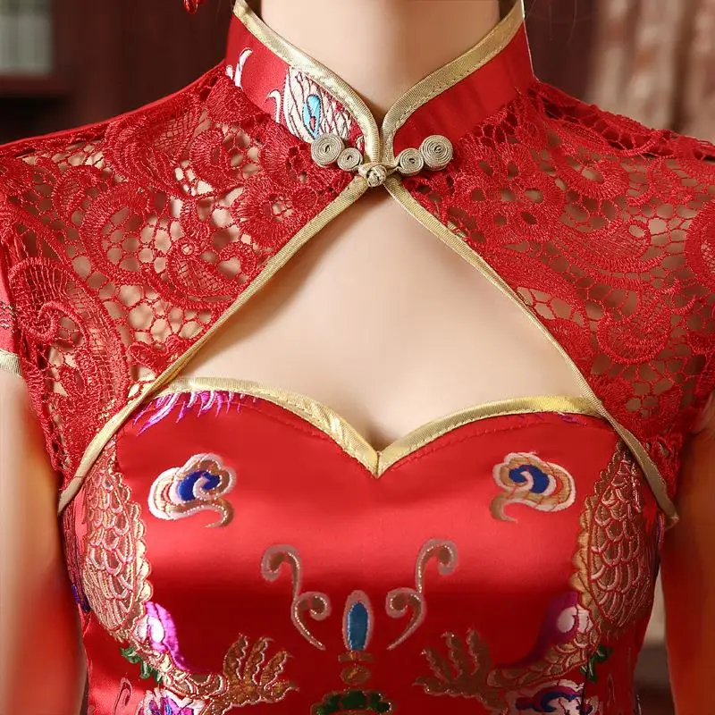 Cheongsam phoenix красное современное свадебное платье cheongsam китайское традиционное китайское свадебное платье современное элегантное кружевное платье