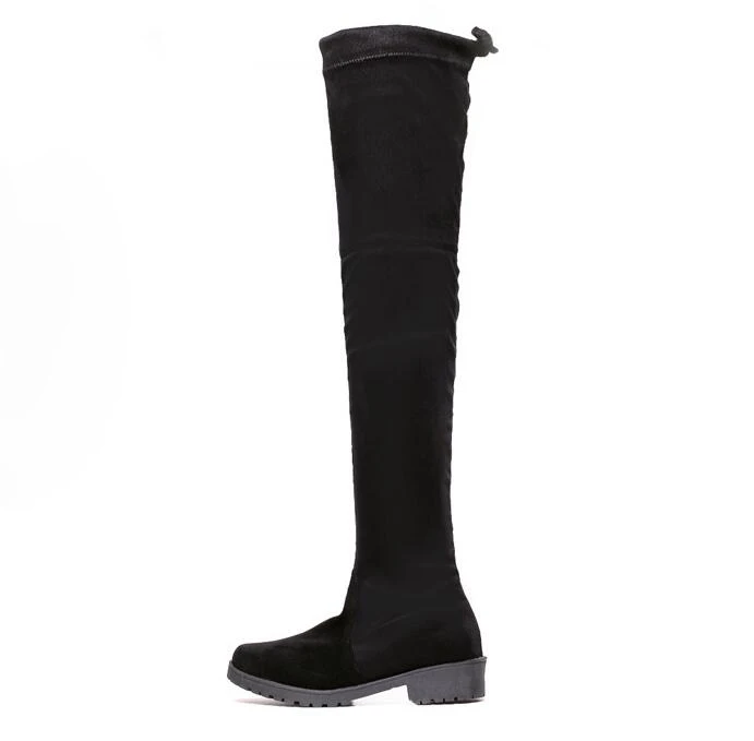 COVOYYAR/ г. Ботфорты черные зимние облегающие высокие сапоги из флока на платформе женская обувь с высоким голенищем на шнуровке сзади WBS557
