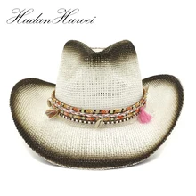 Летняя уличная мужская женская соломенная шляпа Солнцезащитная пляжная шляпа с черным напылением дышащая унисекс Панама Стиль ковбойские шляпы