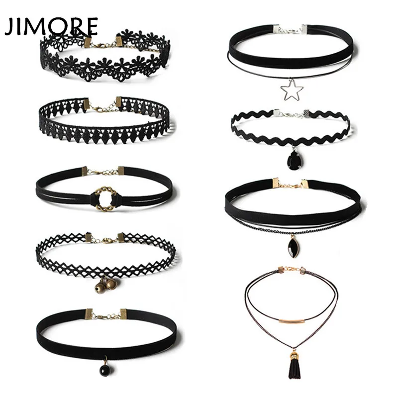 [JIMORE] 2017 Gothic Choker 9pcs/lot Lace Necklace Set Colar Feminino Velvet Clavicle Women's Chocker | Украшения и