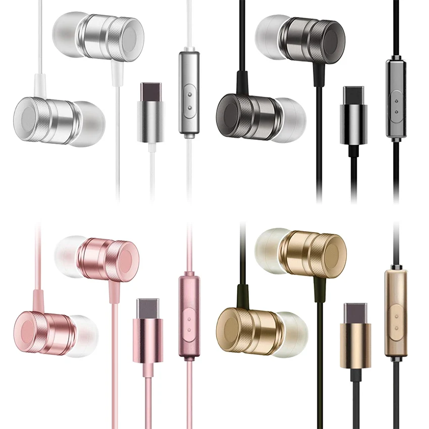 Тип-C in-ear проводные наушники спортивные металлические с микрофоном Тип C объемное