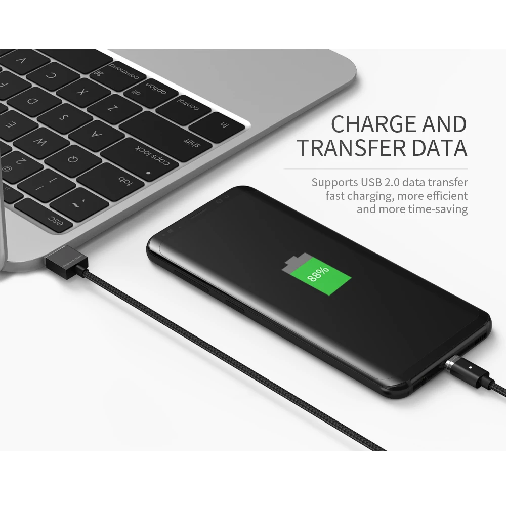 Магнитный зарядный кабель WSKEN Mini2 USB для быстрой зарядки Micro Type C Samsung Galaxy S9 S8 Note8 S7 S6 1