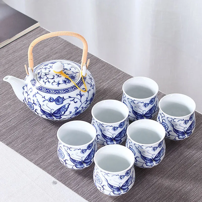 Jingdezhen Tea Set Ceramic Porcelain 6 Cups with 1 Pot Kit / Tea