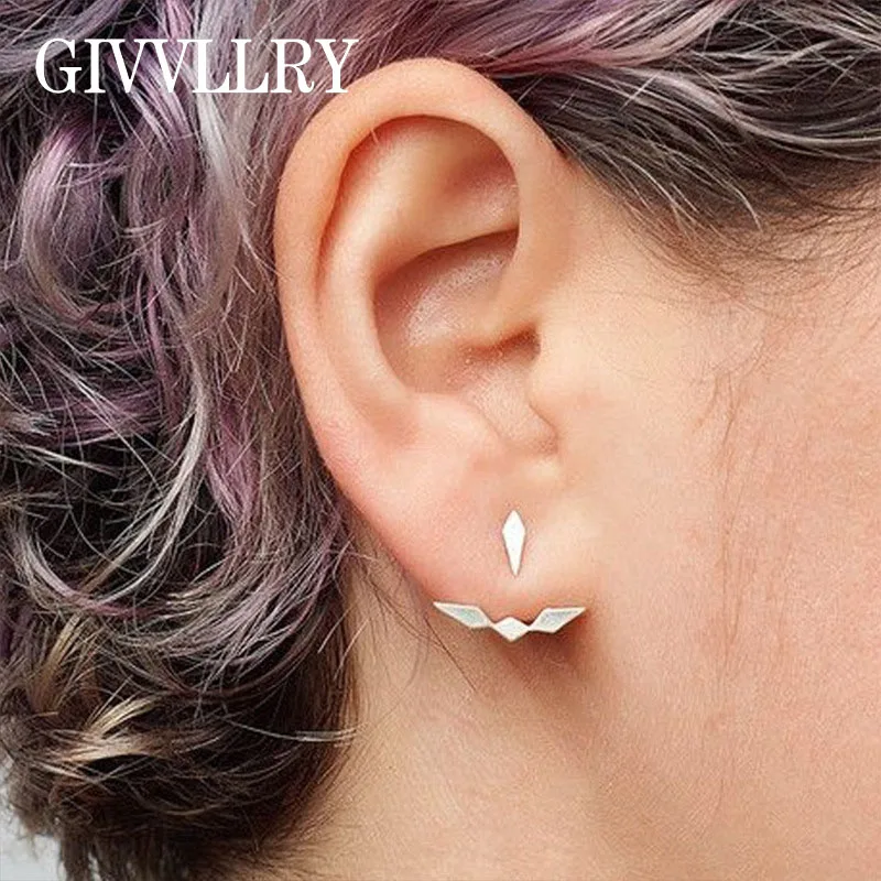 

GIVVLLRY Rhombus Double Sided Earrings for Women Vintage Studs Set Minimalist Gold Silver Color Stud Earrings Fashion Jewelry