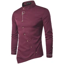 Brand 2018 Fashion Male Shirt Long-Sleeves Tops Personality Oblique Button Irregular High-Grade Mens Dress Shirts Slim Men Shirt