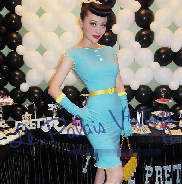 

50S60S dress women's stretch retro PIN UP sexy blue fashion retro temperament party dress