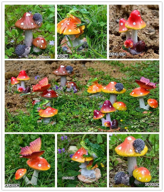 Mini Frogs On Mushrooms, Fairy Garden Frogs
