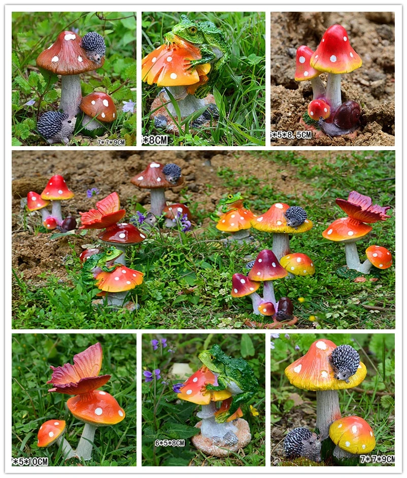 

Mini mushroom and frogs,snails,hedgehogs,butterfly Cute Miniature Figurine Pot Fairy Synthetic Hand-painted Fairy Garden Decor