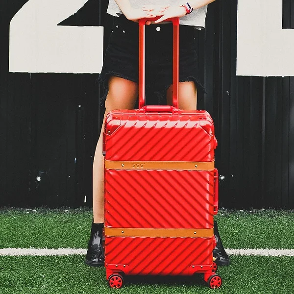Алюминий рамка+ PC+ ABS прокатки Чемодан, 2" 24" 2" 29" дюймовый сбоям раболепствовать чемодан, Колёсики замок тележки для путешествия Luggae - Цвет: red 24inch