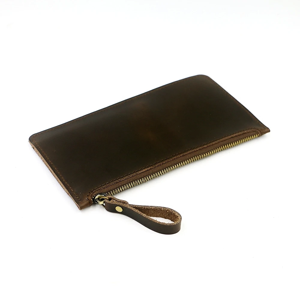 

Leather Long Men Wallet Slim High-Capacity Male Purse Crazy Horse Minimalist Wallet Organizer for Document Card Purse Money