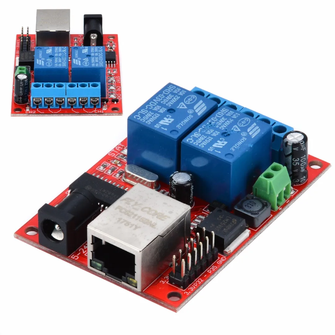 DC 5 В Ethernet модуль 2-Way реле задержки сетевой коммутатор TCP/UDP модуль контроллера веб-сервер 70x50 мм